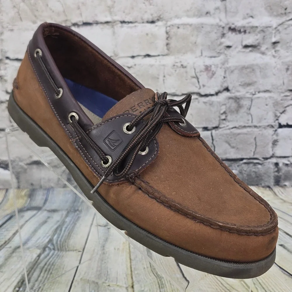 Sperry Top-Sider Leeward 2-Eye Boat Shoes Mens 10.5M Brown Leather Loafers Deck